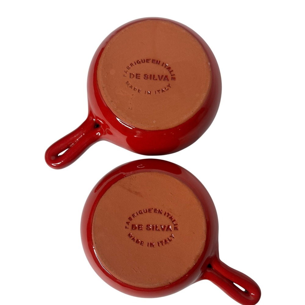 De Silva Ceramic Ramekin Set 2 Italy Red Terracotta Small Cocotte Handle